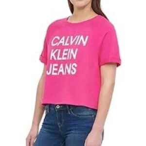 Calvin Klein Hot Pink French Terry Logo Top Medium